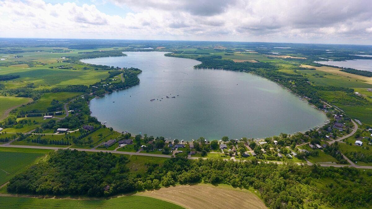Aerial view of the Pickerel Lake shoreline